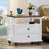 Nightstand Set of 2 with Charging Station, 24" Wide End Table with 2 Drawers, Dresser for Bedroom, Nightstands 2