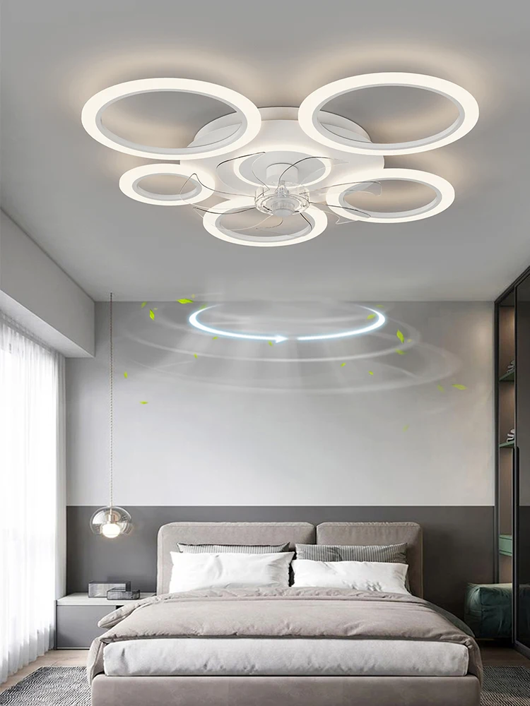 Modern white minimalist circle fan light simple living room ceiling fan smart control ceiling fan light. 6