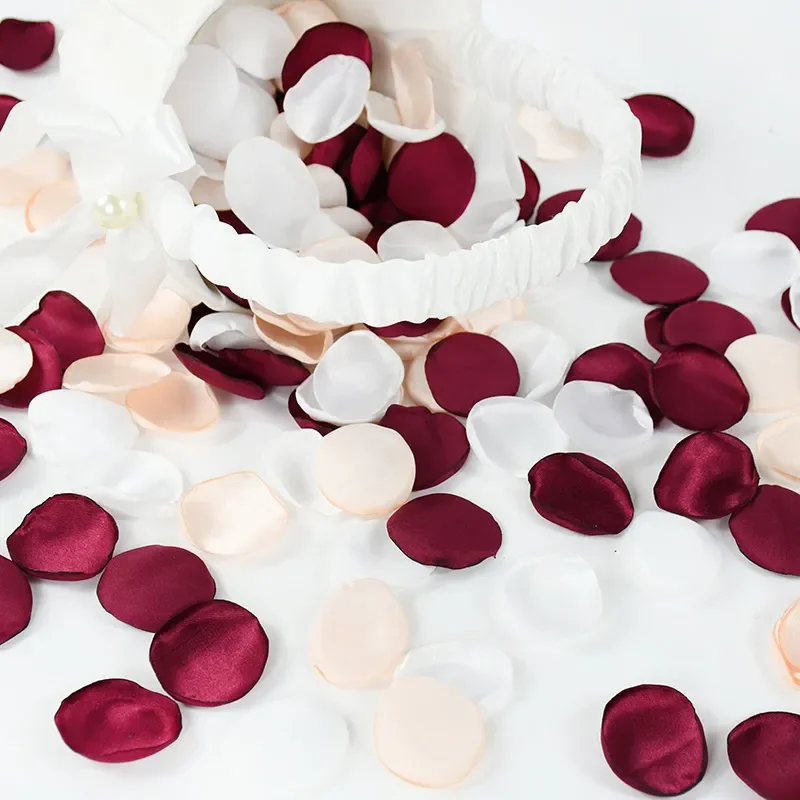 Artificial rose petals 100Pcs Mixed Burgundy Silk Satin Rose Petals for wedding party Vanlentines Day home table decorations marriage accessories