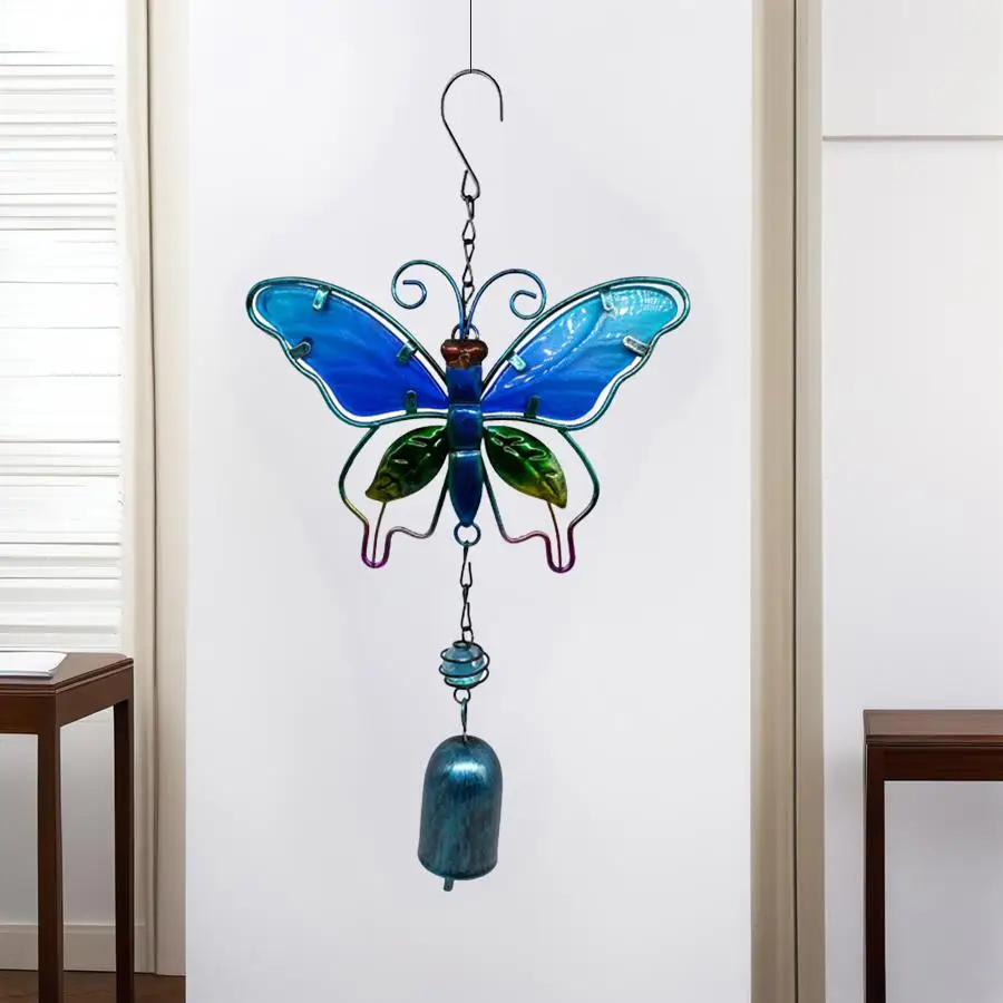 Creative Beautiful Butterfly Wind Chime Metal Iron Art Glass Painted Garden Porch Terrace Hanging Decoration Spring Festival Celebration Mother's Day Decoration