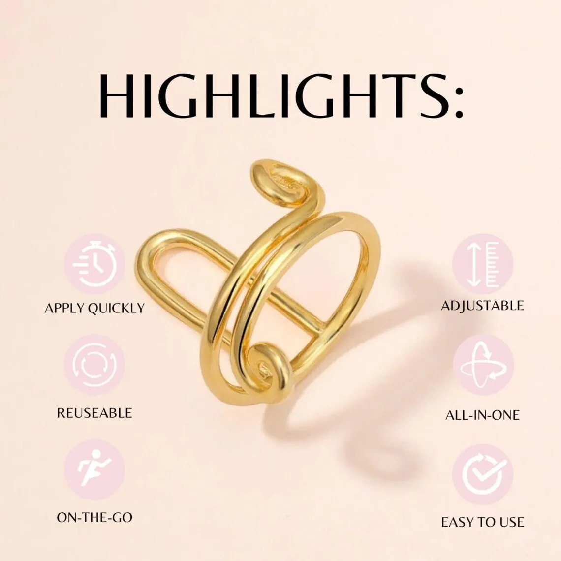 10x Fingernail Rings Halal Nail Rings Set Non Tarnish,Removable,Girl,Size Adjustable for Press on Nails Daily Wear No Glue 5