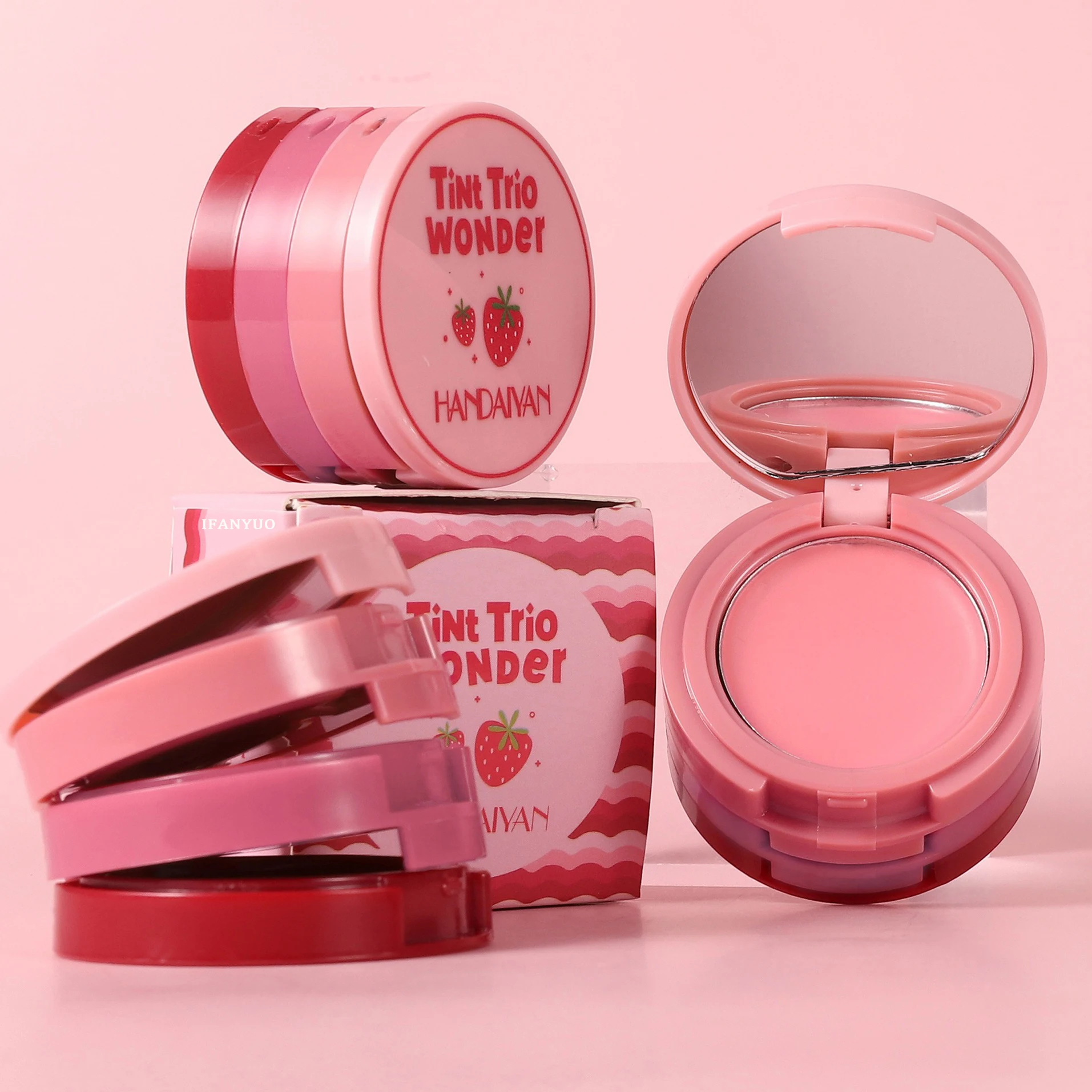 Strawberry Cheek & Lip Blush Cream Mousse Texture 3 IN 1 Tinted Mositure Velvet Matte Blush Palette Peach Red Face Pigment facial blusher,blush cream,cream blusher