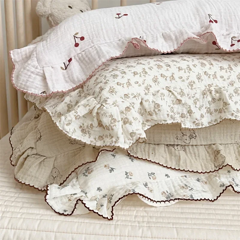 Cotton Muslin Baby Pillowcase Floral Print Newborn Pillow Case Pillow Cover for Babies 30x50cm 48x74cm Kids Bedding Sets baby pillowcase