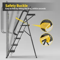 5 Step Ladder Sturdy Steel Step Stool with Anti-Slip Wide Pedals Handrail Safe-Lock Design 800lbs Folding Portable Ladder for M 3