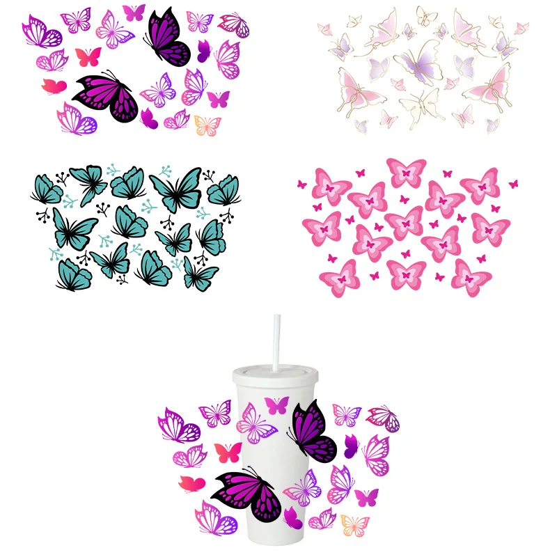 Zayookey 6 vellen UV DTF Cup Wrap Hartvormig Thema Transfer Cup Stickers Wrijven op Transfers Stickers Glas Stickers Waterdicht voor Glazen Bekers Plastic Cups Meubels DIY Ambachten