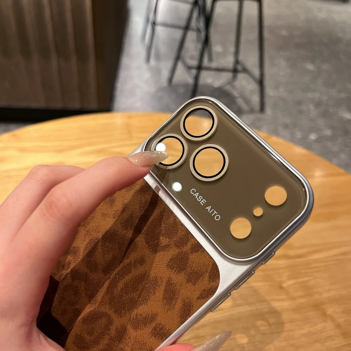 Chic Leopard Print Leather Texture Shockproof Phone Case with Large Window Cover