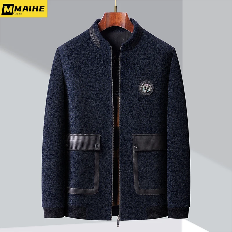 

2023 Men's Winter Warm Coat Business Casual Fleece-lined Thickened Jacket Men's Short Top Quality Woolen Windproof Slim Jacket