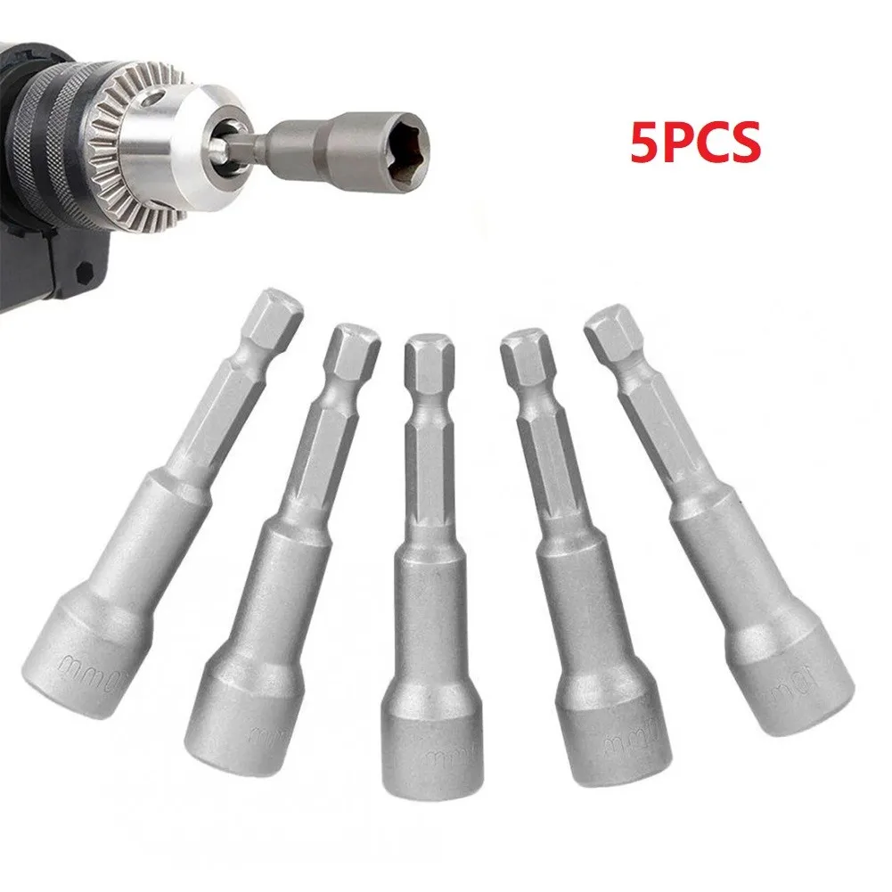 

5pcs Set Magnetic Nut Driver Hex Head Impact Socket Power Drill Bit Length 10mm 65mm Workshop Equipment Screwdrivers Nutdriver