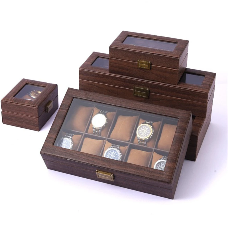2/3/6/10 Digits Brown Retro Wood Grain Watch Box Watch Bracelet Jewelry