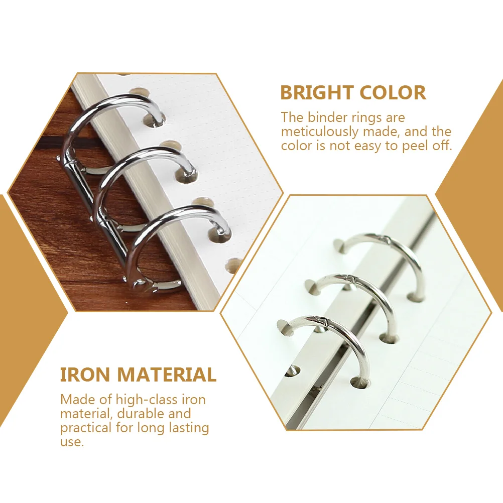 6Pcs Nickel Color Iron Material Binder Rings For Office School Use Loose Leaf Three Hole Metal Diy Book Binding Combs