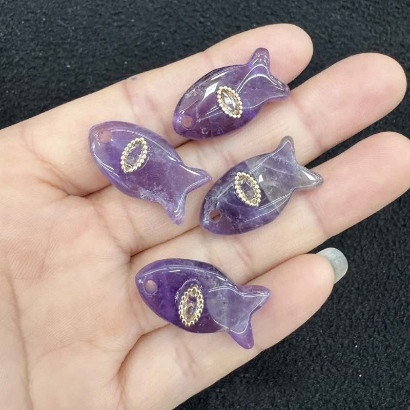Multicolour Natural Stone Small Fish Charms Amethyst Crystal Opal Turquoise Evil Eye Pendants DIY Neckalce Bracelet Accessories