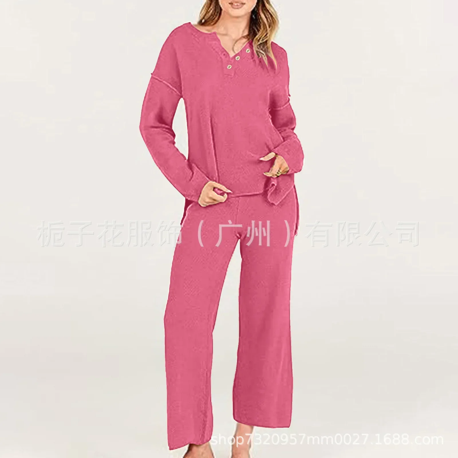 

2023 Two Piece Sets Women Round Neck Loose Casual Full Sleeve Tops Wide Leg Long Pants Set Solid Regular Splice Autumn