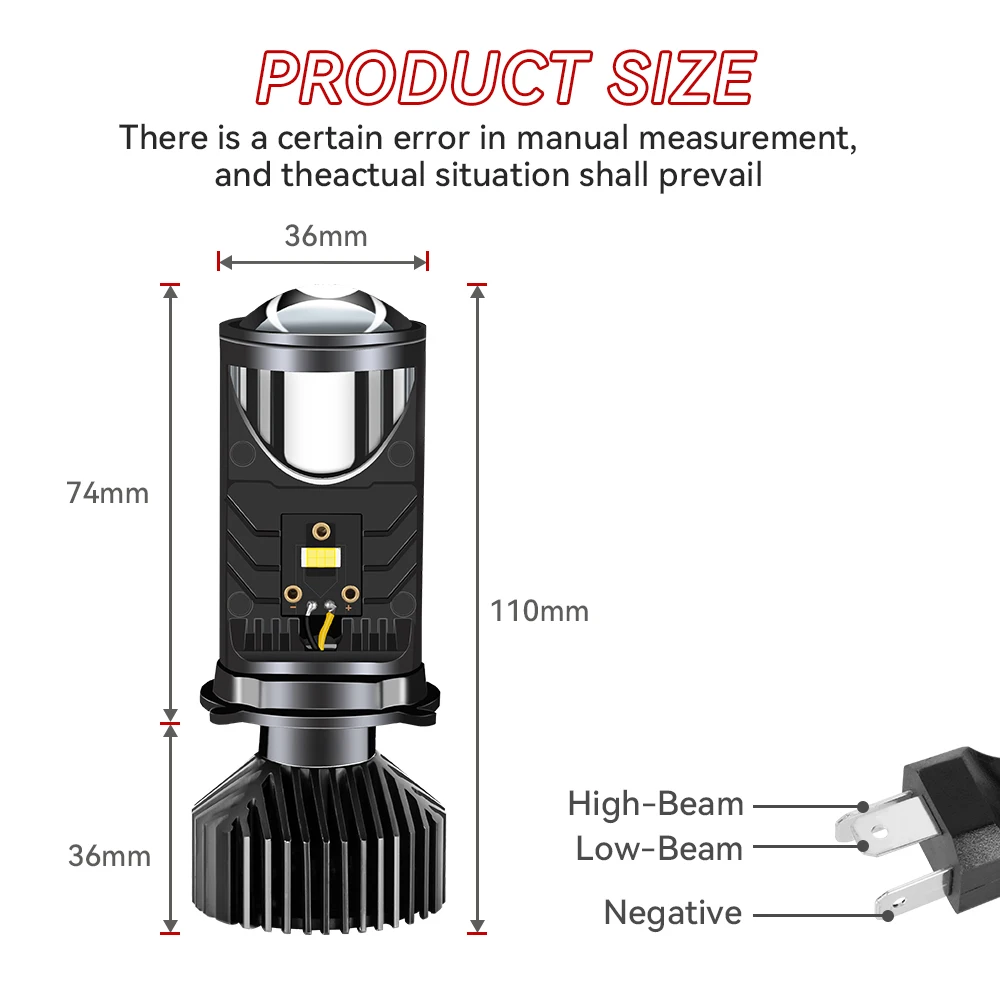 Enhanced LED Projector Headlight with Fan Cooling - 90W Hi-Lo Beam Bulb, 12V