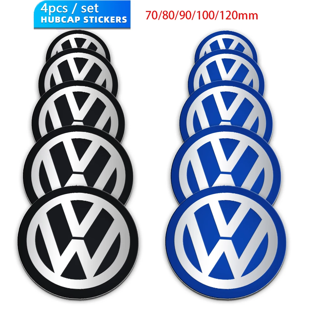 4개 70/80/90/100/120mm 알루미늄 자동차 휠 센터 허브 캡 스티커 (폭스바겐 VW R GTI 골프 5 7 비틀 폴로 파사트 b6 티구안 용)