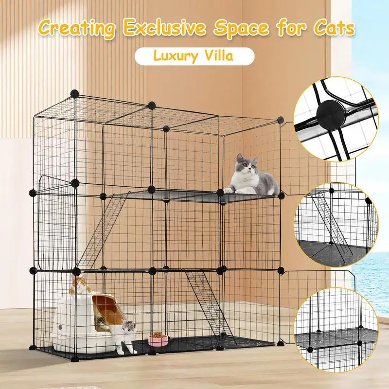 Cat Crates For Indoor Cats Indoor 3-Tier Cat Crate 19.2 X 43.7 X 43.7 Inch Small Animal House With Stairs Pet Cage For