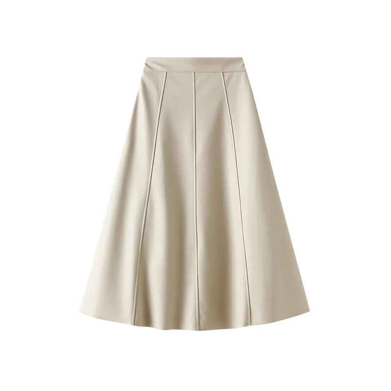 

Vintage Hong Kong Style Leather Skirt, High Waist Skirt, Temperament in the Long A-line Bag, Buttock, Umbrella, Autumn and Winte