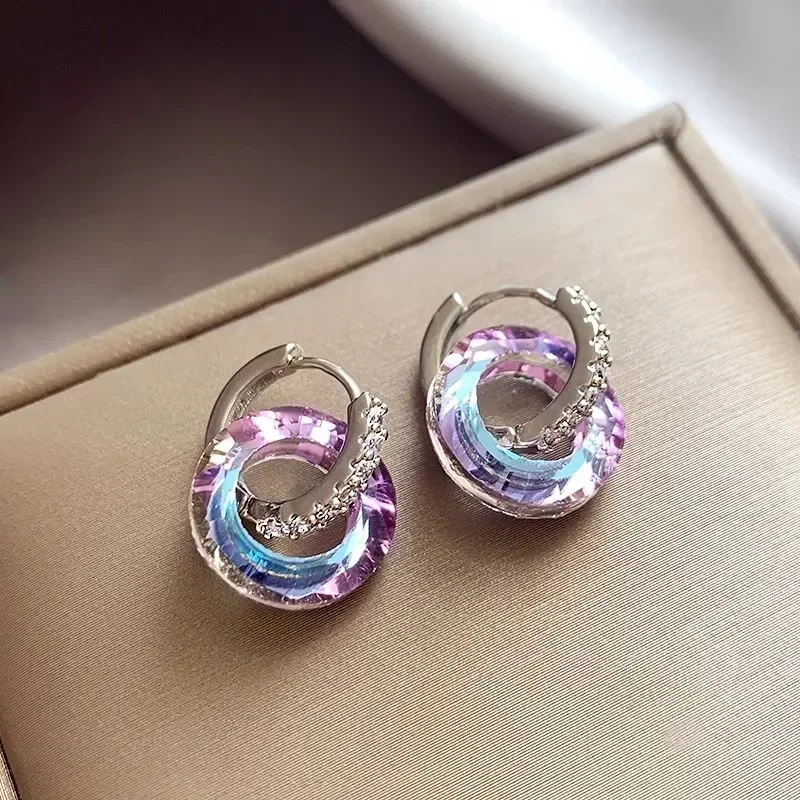 New Shiny Crystal Round Earrings for Women Light Luxury Temperament Stud Earrings Female High-end Loop Earrings Caja Misteriosa