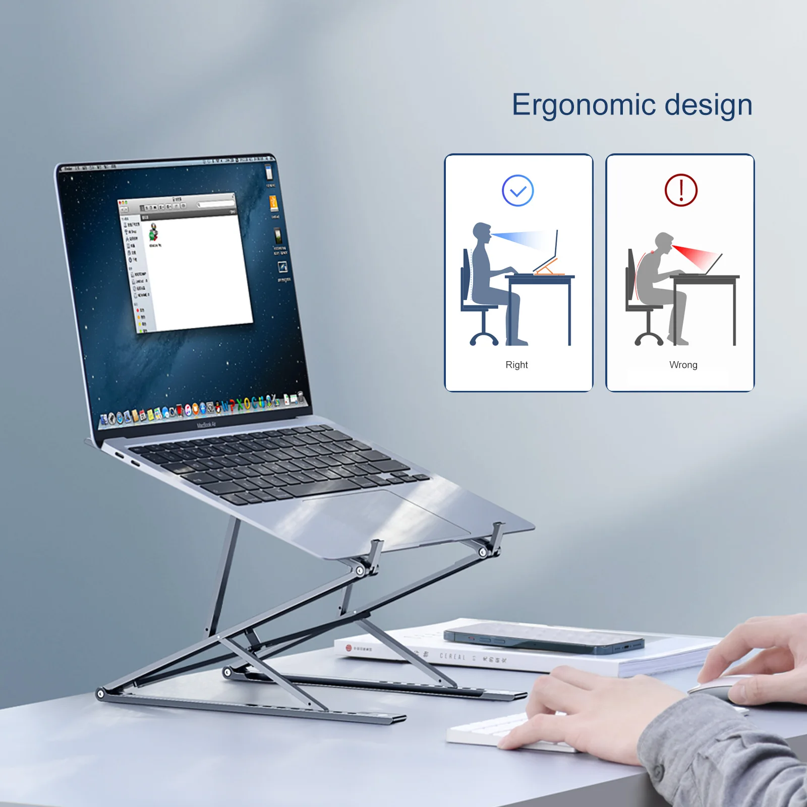 Oatsbasf-suporte Ajustável do Portátil Alumínio Macbook Air Pro Dell Tablet Notebook Stand Cooling Pad Base Suporte Portátil Dobrável - Imagem 3