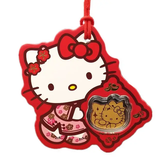 TAKARA TOMY Hello Kitty Pendant Car Listing Pure Gold Lucky Cat Mobile Phone Stickers Car Ornaments Lucky Gift 5