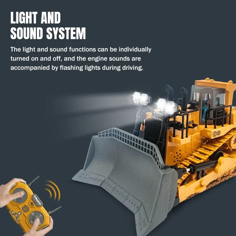 Rc Bulldozer 2.4G 9Ch 11Ch 4Wd Remote Control Excavator Alloy Dump Truck Car Construction Vehicle Toy Children Kids Gifts