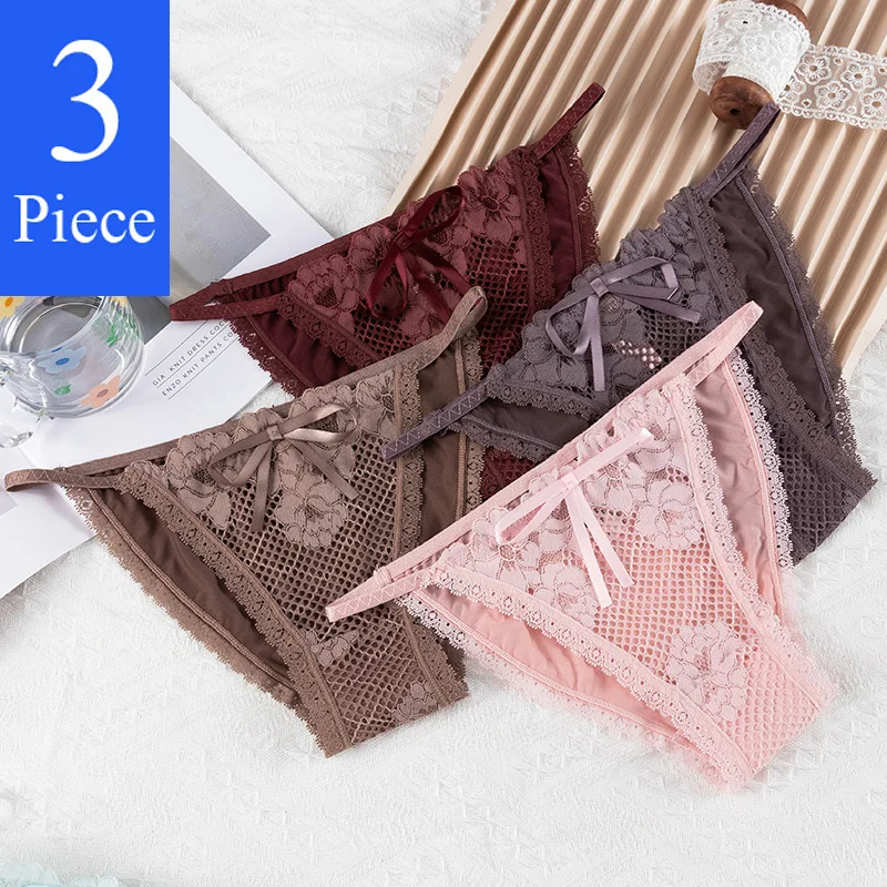 

Flower Lace Embroidery Low Rise Thongs Women Briefs 2023 New Seamless Sexy Panties Girls Biquini Hollow Out Underwears 3Pcs/set