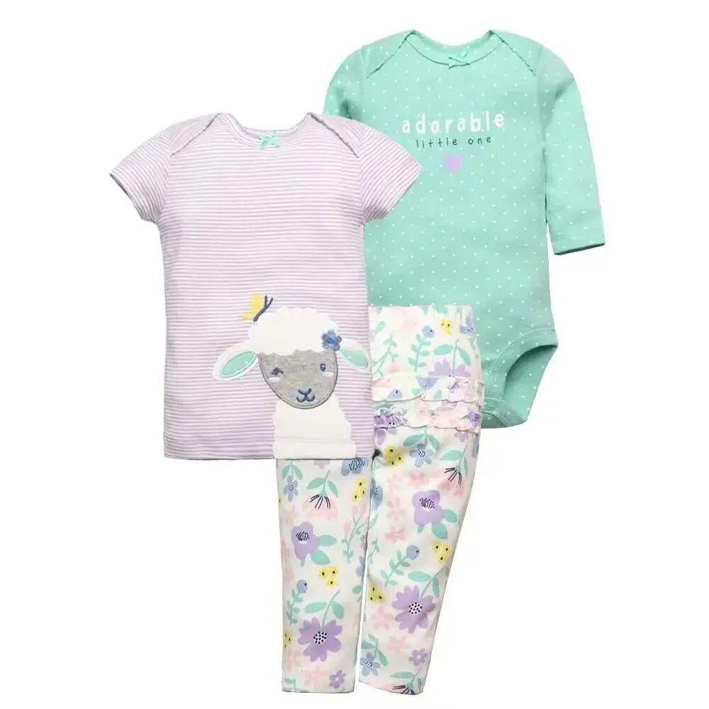 2026 Newborn Baby Clothes Set Soft Cotton Bodysuits+Pants 3Pcs/Lot Baby Boy Outfits InFant Cartoon Baby Clothing Set 6-24M - 3