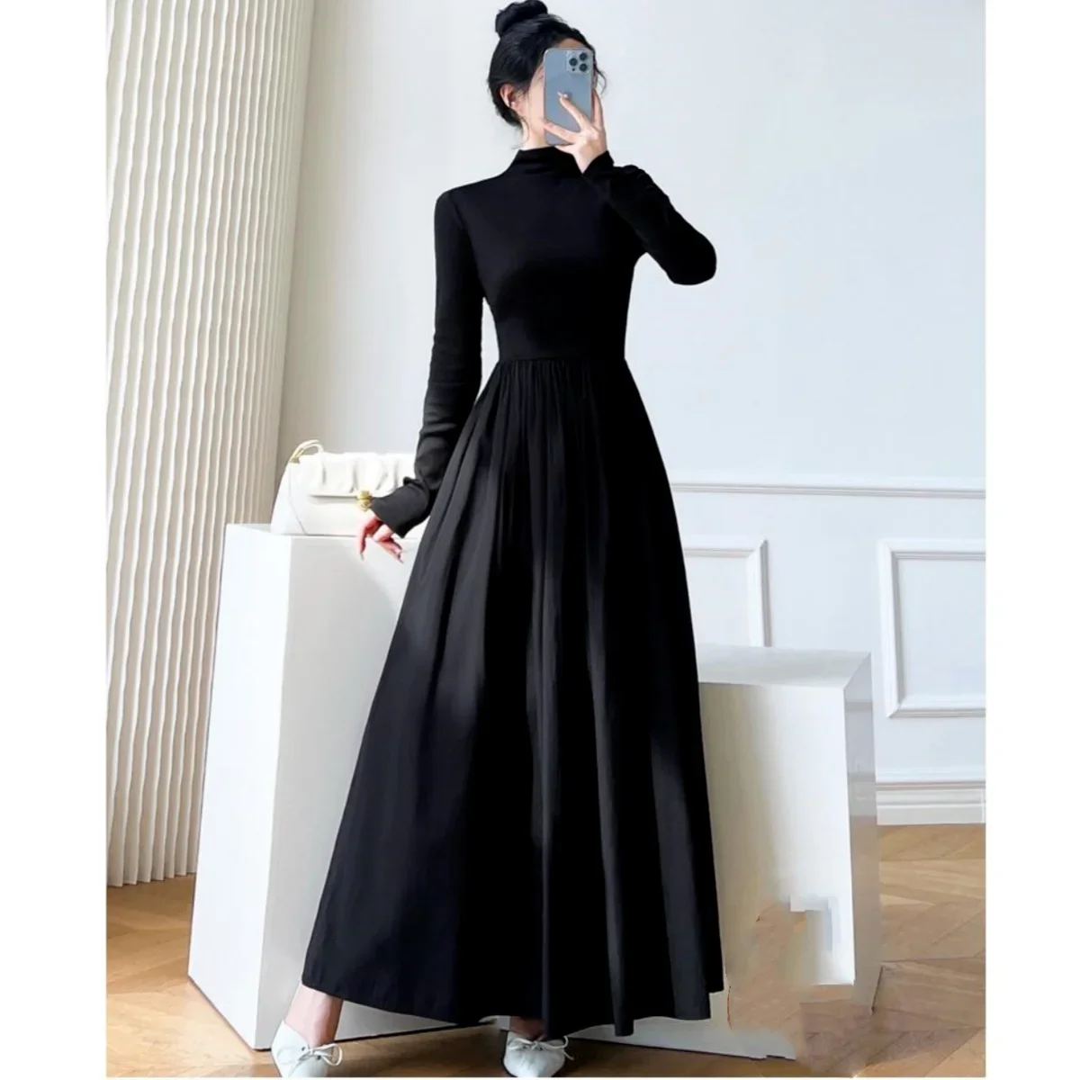 

2024 New Slim Long Sleeve Elegant Dress Autumn Winter Thin Casual Temperament Pullovers Women's Clothing Office Lady Simplicity