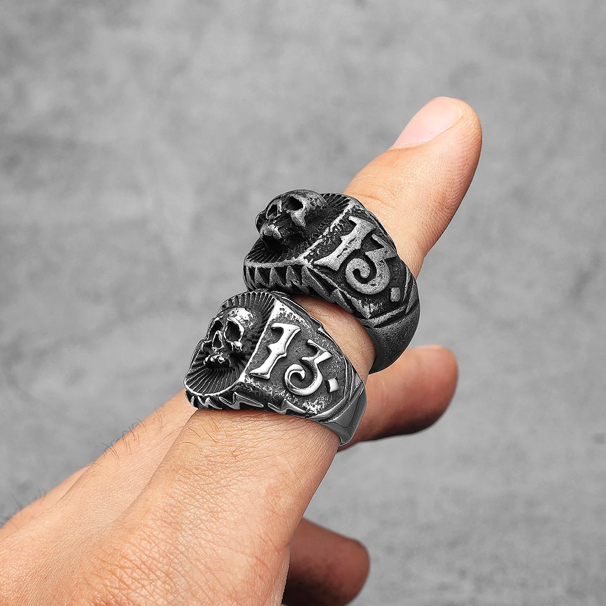 Lucky Number 13 Skull Men Rings Stainless Steel Women