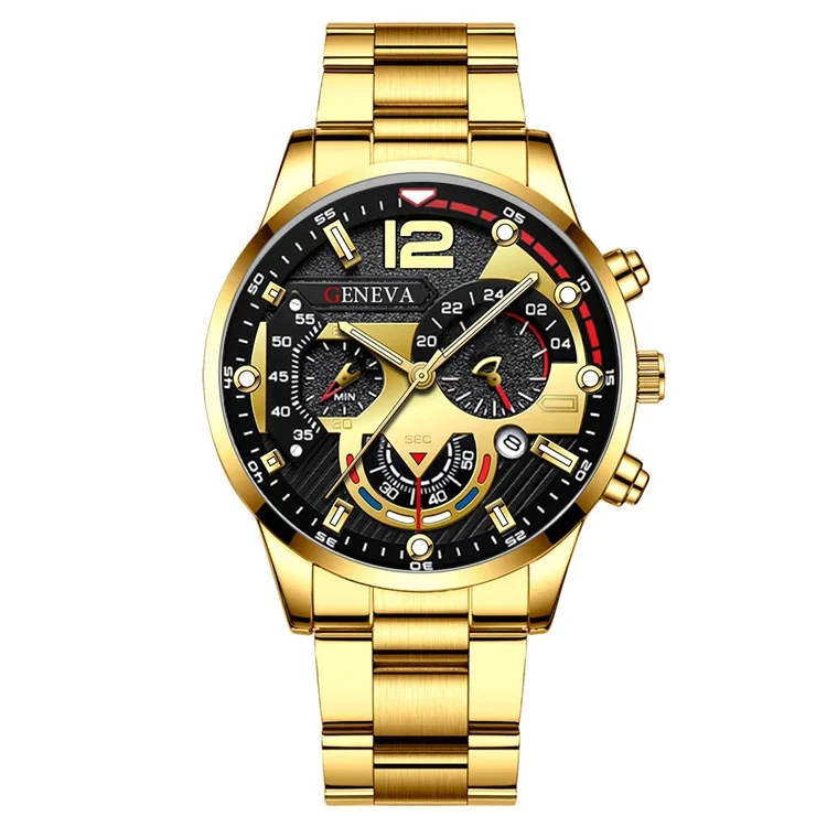 Men's Fashion Business Geneva Calendar Watch Steel Belt Wholesale Personalized Cross-border 6pcs