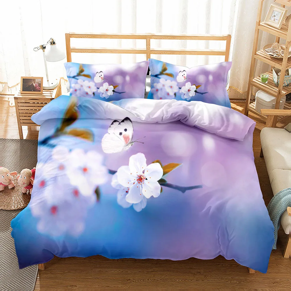 Purple Big Flower 3D Duvet Cover Set EU Single Double King US Twin Full Queen Size  Bedclothes 