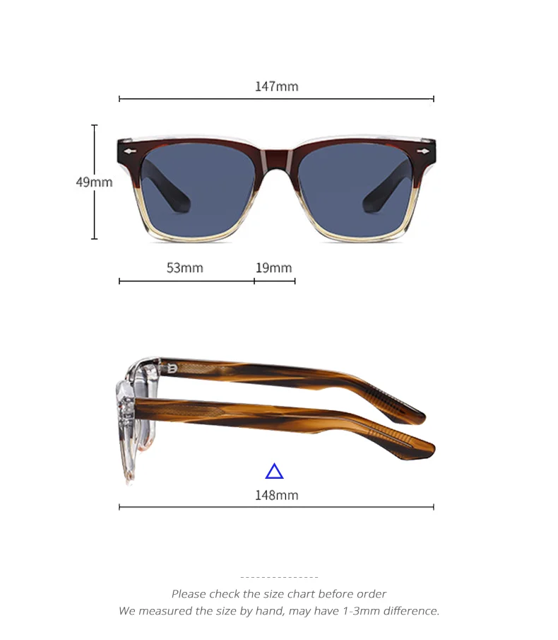 Ralferty Vintage Acetat-Brillengestell für Herren und Damen, quadratisch, Anti-Blau-Brille, keine Qualität, verschreibungspflichtiger optischer Rahmen, Null-Brillen 2025 – Detail 6