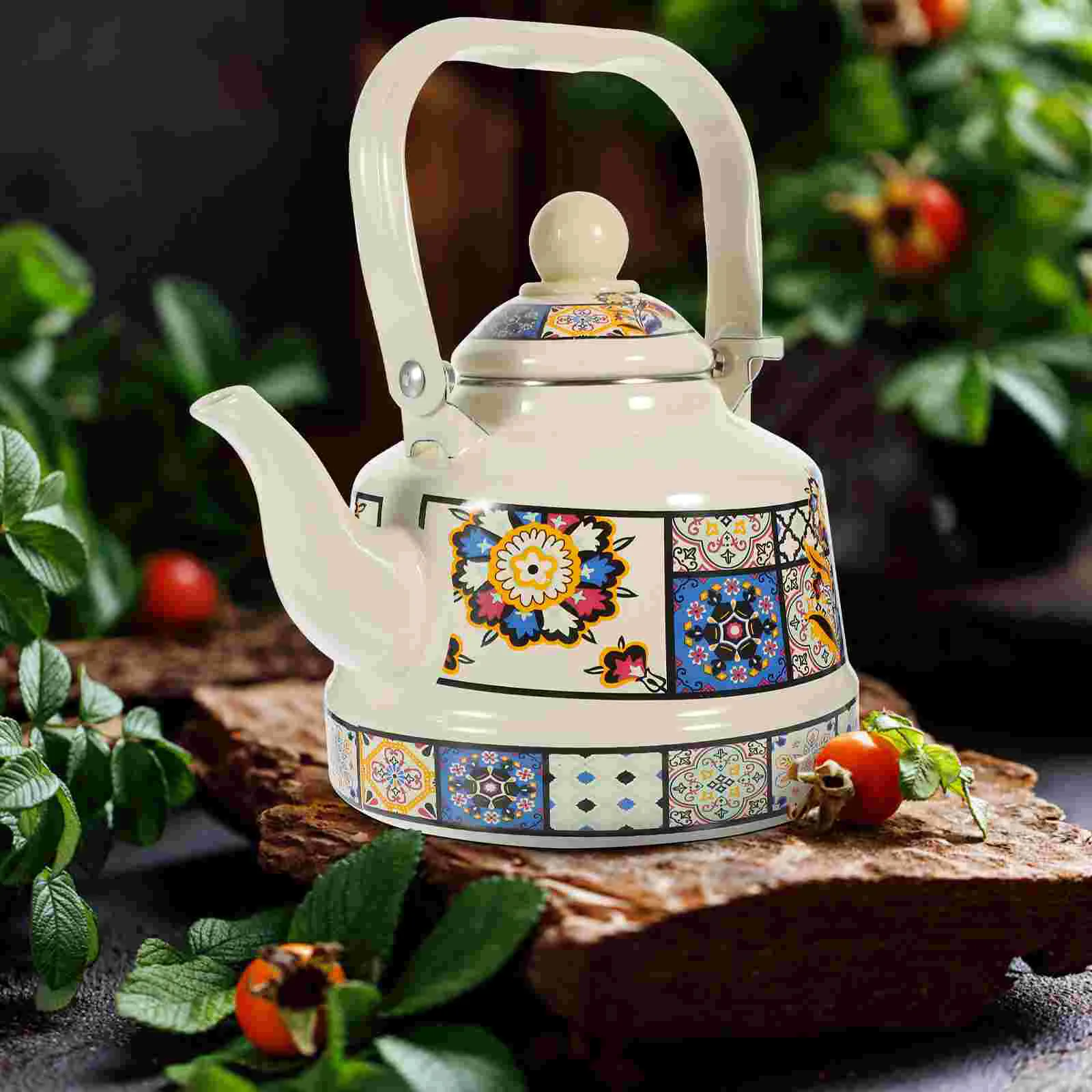 

Enamel Tea Kettle Kitchen Decorative Tea Pot Water Boiling Pot Vintage Style Water Kettle