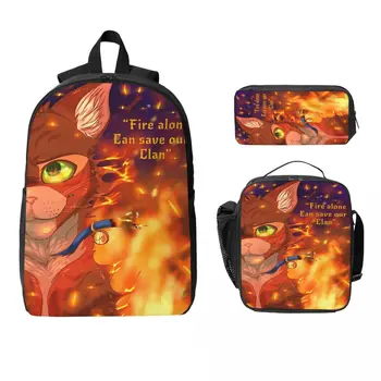 Warrior Cats Kids Backpack Lunch Box Pencil Boxes for Boys Girls Backpacks Schoolbag Bookbag Set 1