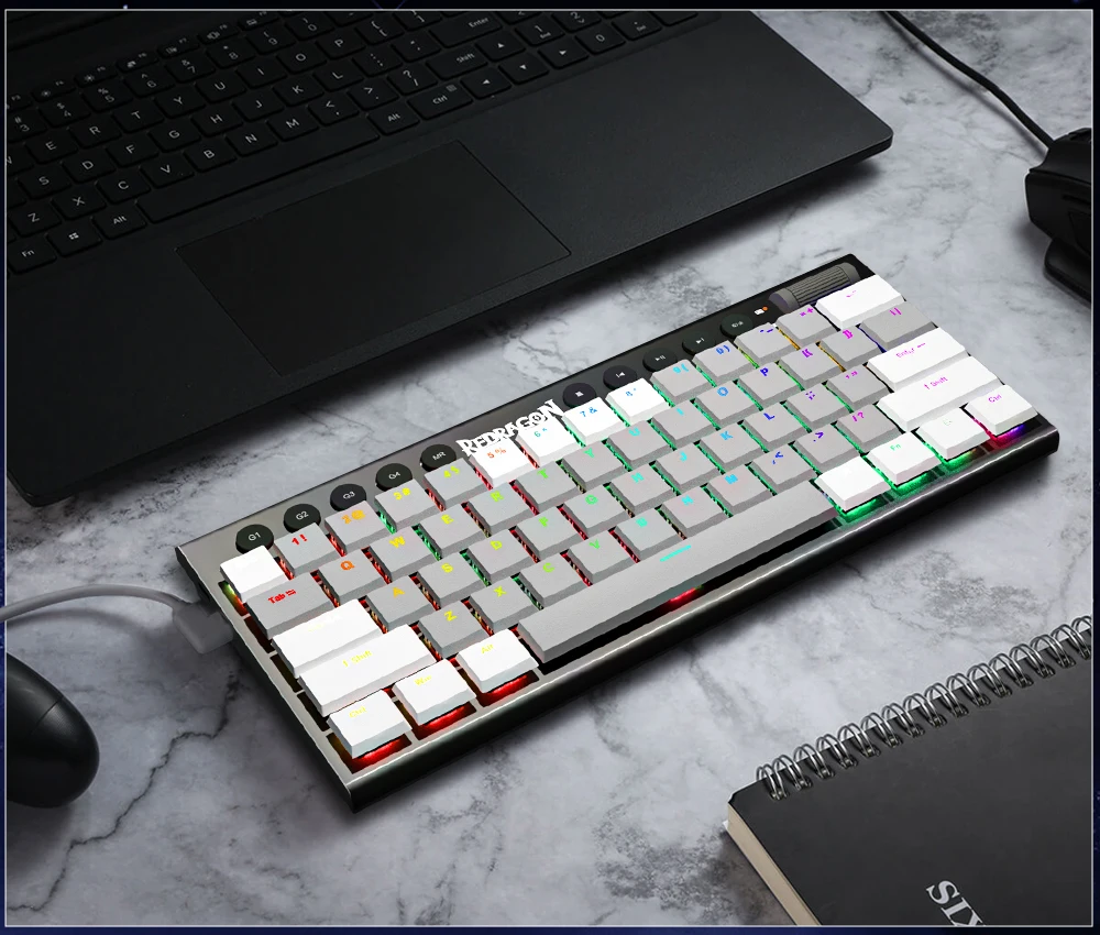 Redragon soraka k647 rgb usb mini slim ultra-thin designed wired mechanical gaming keyboard red switch 61 keys for compute pc