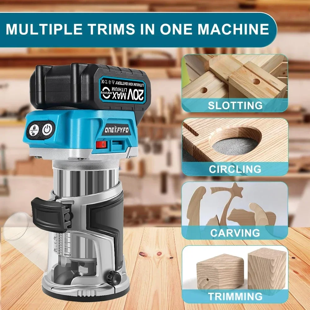 Brushless 6 Speeds Electric Trimmer Aluminum Alloy Base Cordless Wood Router Woodworking Engraving Slotting for Makita Battery 6