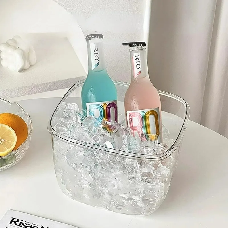 Creative Acrylic Ice Bucket With Ice Clip Transparent Cubes Iced Beverage Beer Bucket Outdoor Picnic Fruit Storage Basket