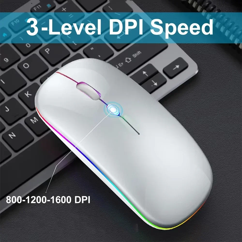 Wireless mouse 2.4G RGB colorful rechargeable silent USB gaming 1600DPI PC laptop Macbook Pro