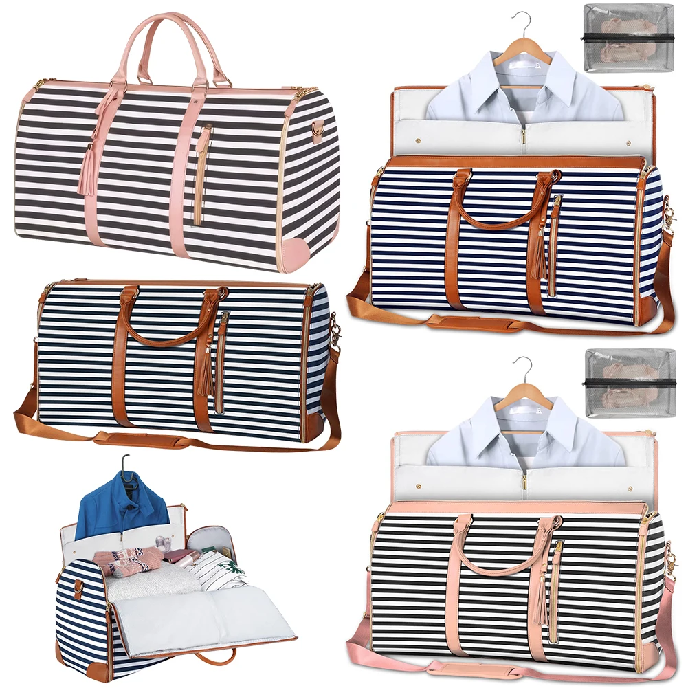 Foldable Travel Bag Hand Luggage PU Leather Clothes Bag Multifunctional Carry On Duffle Bag Zipper Closure for Business