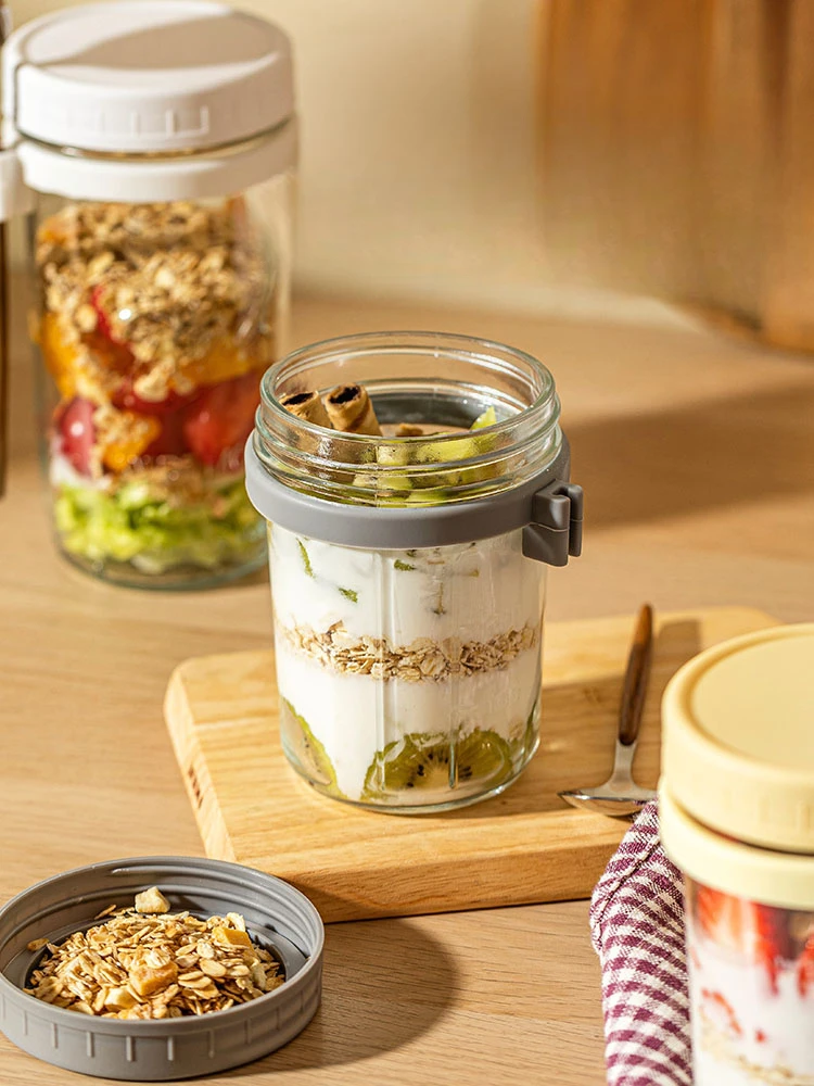 

Overnight Oatmeal Portable Salad Cup with Lid Spoon Children Drink Yogurt Soybean Milk Cup Graduated Milk Cup