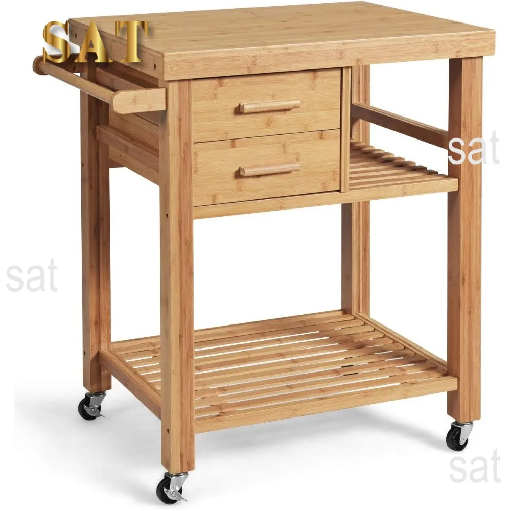 Kitchen Island Cart, Trolley Carts on Wheels, 2 Drawers, Towel Rack, Rolling Kitchen Island Cart