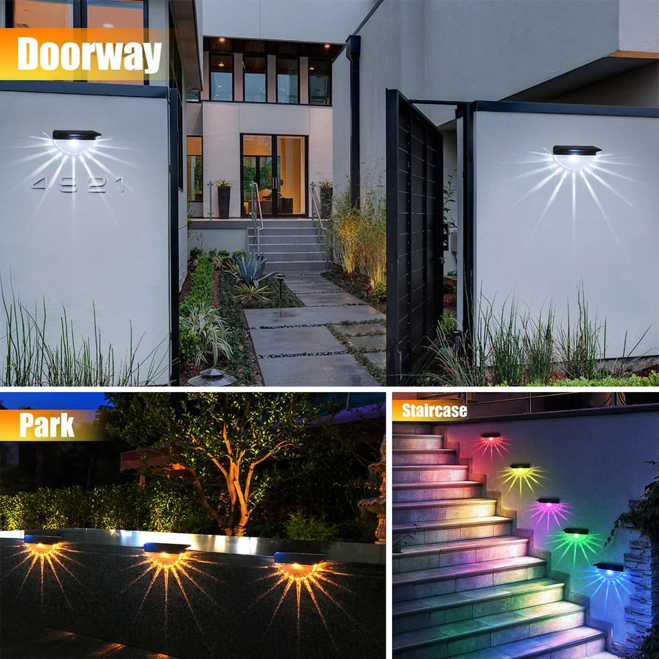 A.bigwhale Luci solari per giardino all'aperto, lampada solare a LED impermeabile luci solari da parete recinzione con 2 modalità, luci solari per gradini del ponte, 2pcs