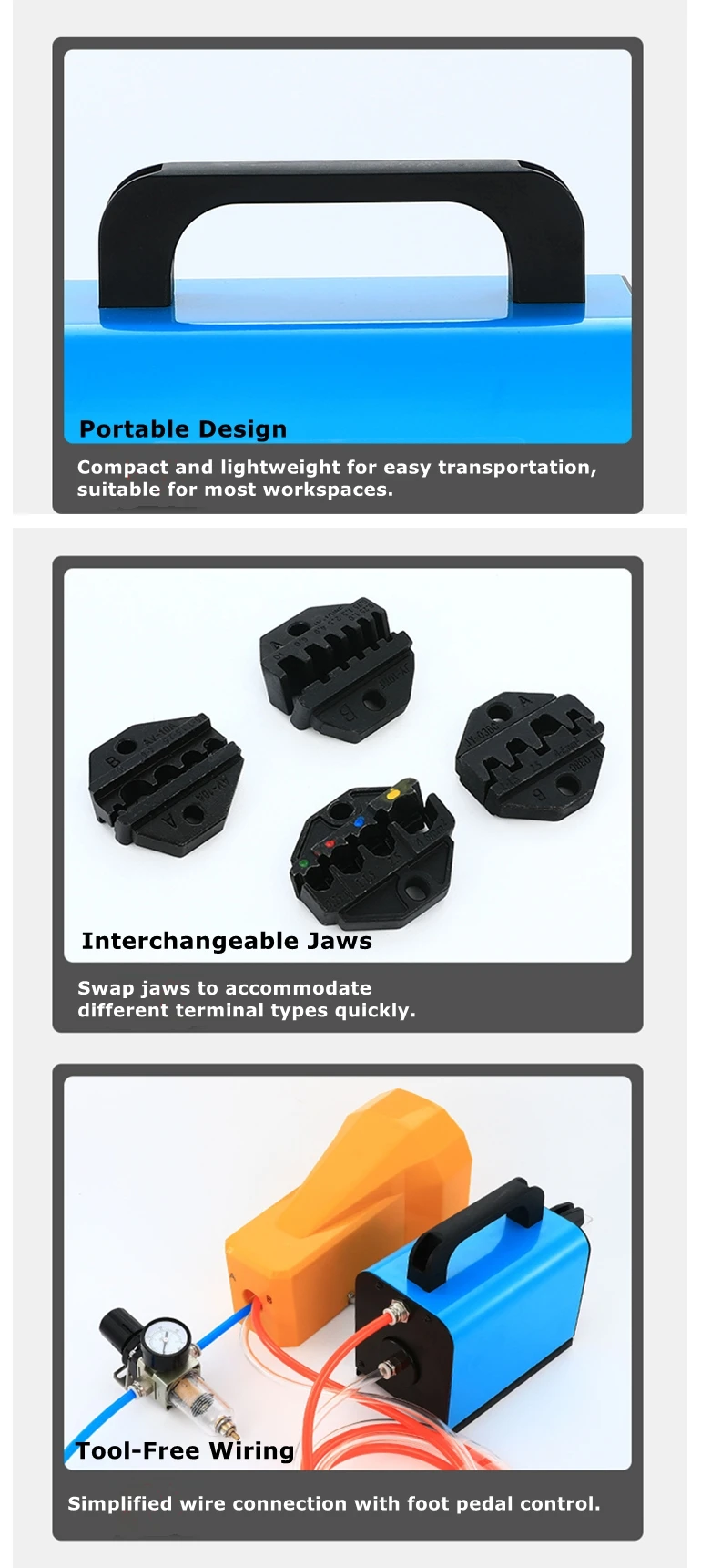 Energy-Saving Cylinder Portable Design Interchangeable Crimper Jaws 2.3T Pneumat