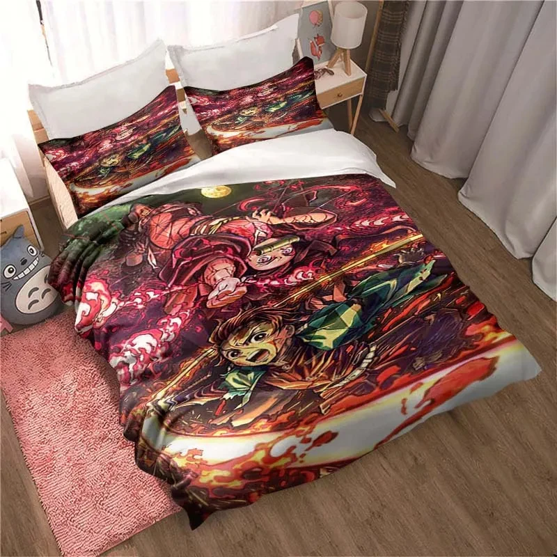 Demon Slayer, Anime Cartoon Gift King Twin Double Child Bedding Set Mircofiber or Polyester Duvet Cover Set Cover Bed Cover with 4