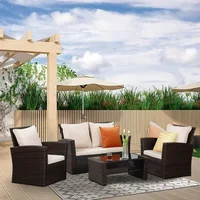 4-piece Set of Outdoor Courtyard Furniture, Courtyard Conversation Sofa with Seat Cushion, Hand Woven Rattan Sofa 1