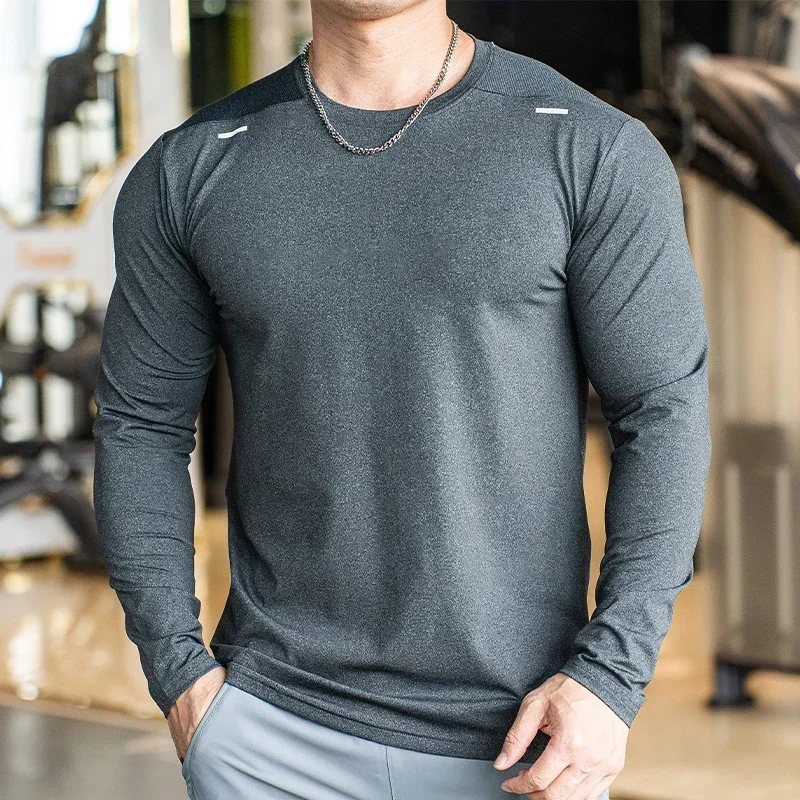 Men's Sports Fitness Long Sleeve Outdoor Badminton Quick Dry Training Shirt Casual Thin Running Top Bodybuilding Sportswear 4