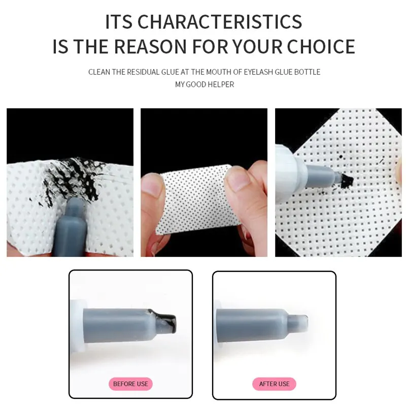Lint-Free Eyelash Glue Wipes Paper Gel Polish Remover Clean Month of Glue Bottle Cotton Pads Beauty Cleaning Tools 600Pcs/Pack