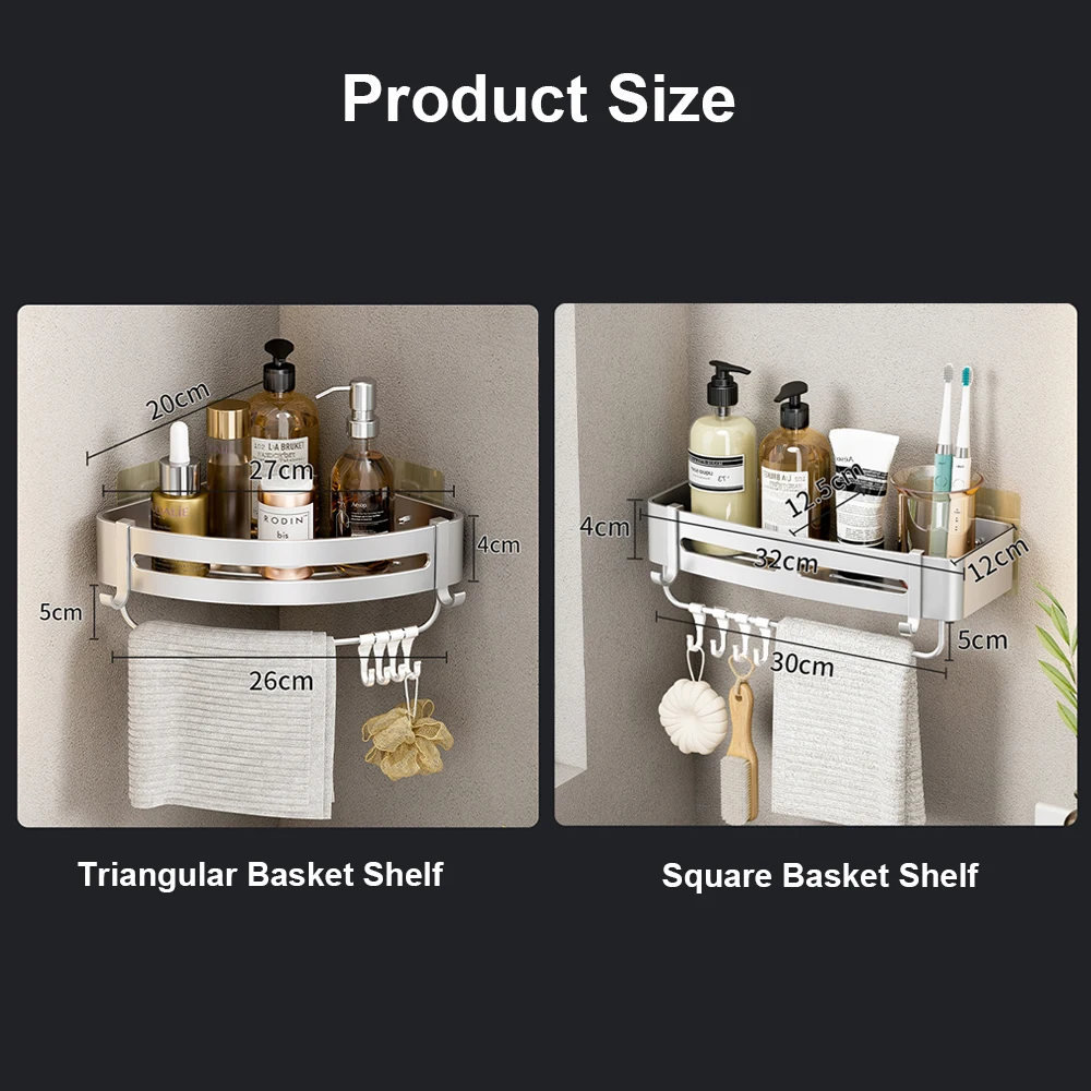 Bathroom Shelf No Drill Wall Mounted Shampoo Bottle Shower Corner Storage Rack