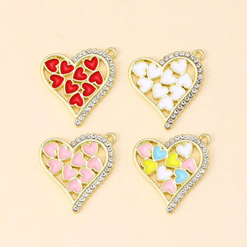 

12Pcs Quality Dainty Enamel Cystal Love Heart Necklace Pendant Gold-plated Cute Designer Charms for DIY Jewelry Making Supplies