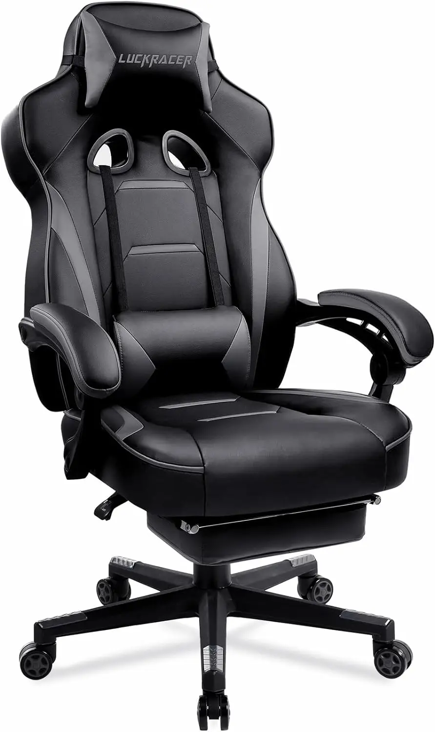 Gaming Chair with Footrest Office Desk Chair Ergonomic Gaming Chair PU Leather High Back Adjustable Swivel Lumbar Support Racing