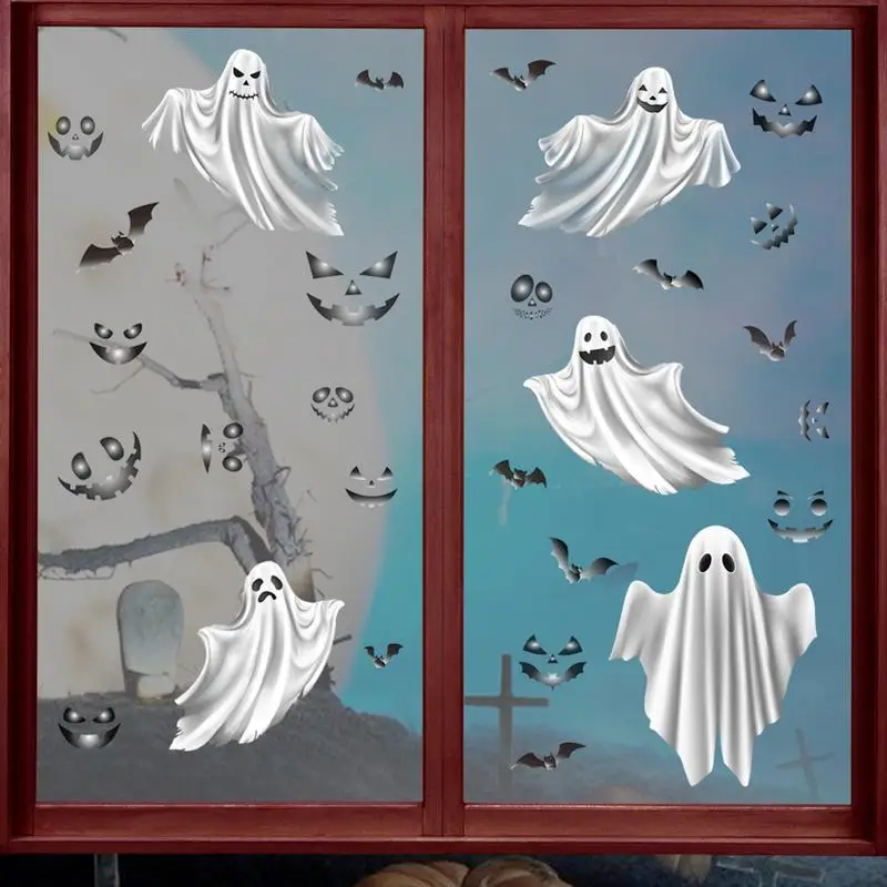 Glow In The Dark Halloween Decals Bat Ghost Window Clings Night Glow DIY Wall Decal Removable For Home Halloween Wall Decoration